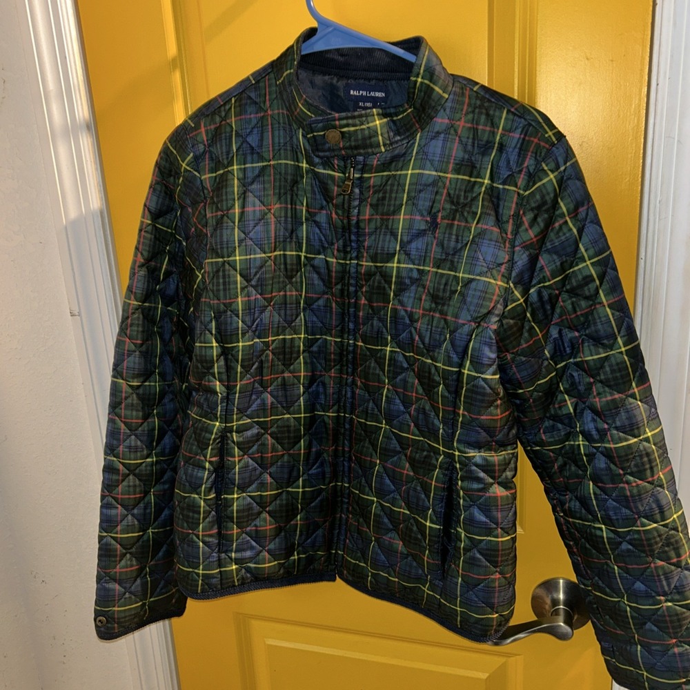 Ralph Lauren Polo Jacket Youth Girls Size XL 16 Full Zip Plaid Blue Green RARE